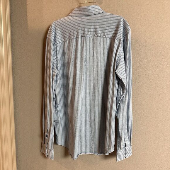 Butter Cloth Button Up Shirt Icy Cotton Blue Striped Long Sleeve Stretch Medium - Picture 4 of 5